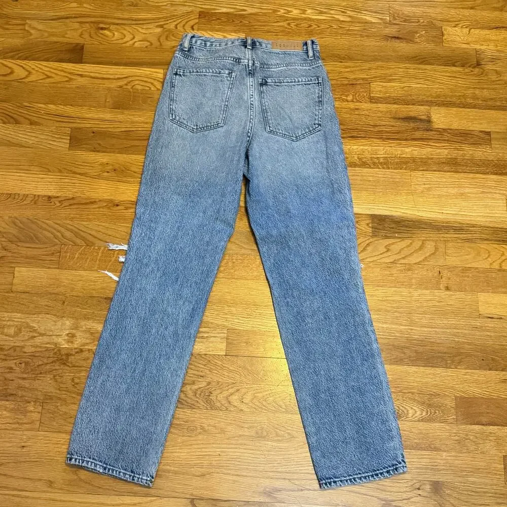 PacSun Women’s Blue Distressed Holes Straight Leg Jeans Retro Grunge Casual